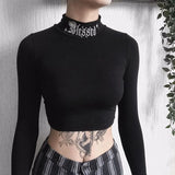 Gothic Letter Embroidery Crop Top