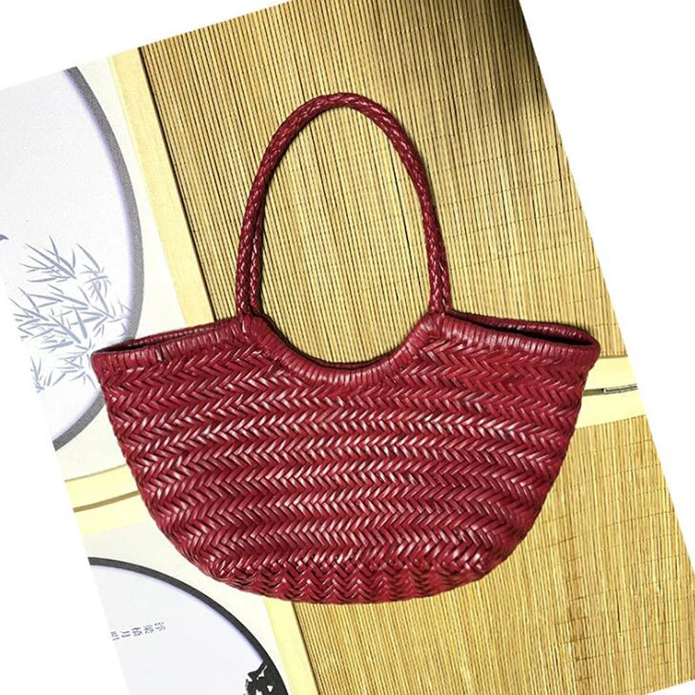 100% Natural Cowhide Weave Handbags Fashion Small Manual Hand Made Ladies Woven Handbag Exquisite Tote Dating Shopping Bags