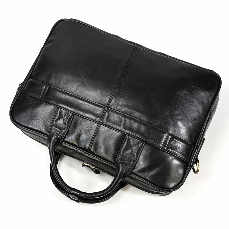 Men Briefcase Genuine Leather Laptop Bag 14 15.6" PC Doctor Lawyer Computer Bag Cowhide Male Briefcase Leather Men Business Bag