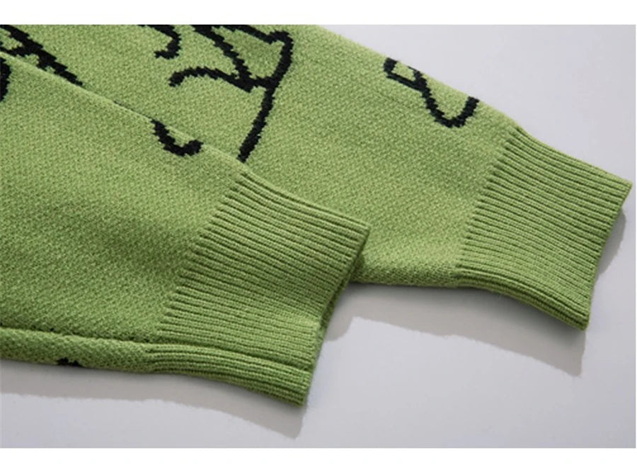 Men’s Harajuku Dinosaur Knitted Sweater
