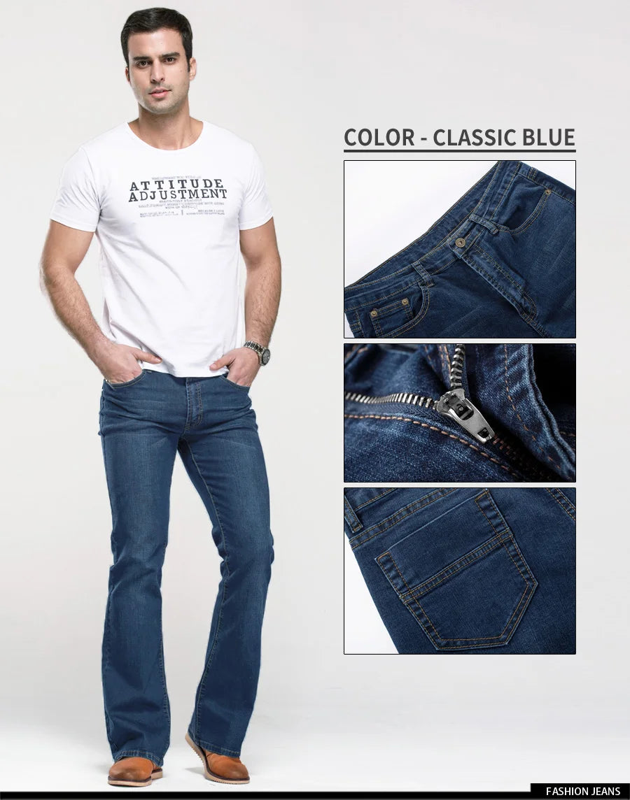 Men's Stretch Bootcut Jeans | Slim Flare Denim Trousers