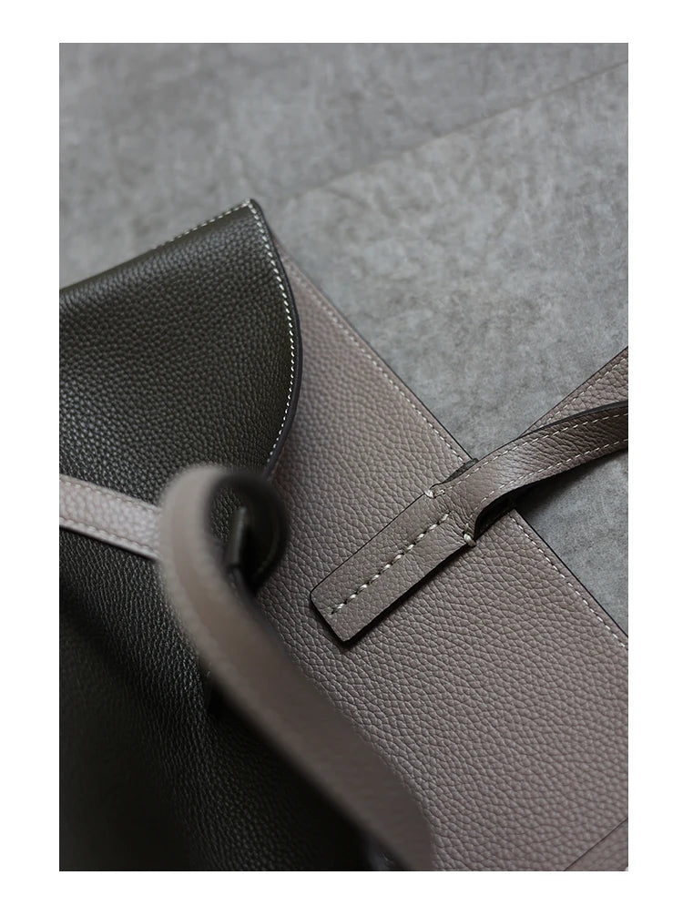 JAZZQ Reversible Genuine Leather Tote | First-Layer Cowhide