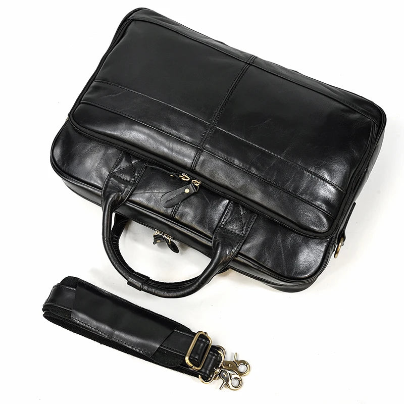 Men Briefcase Genuine Leather Laptop Bag 14 15.6" PC Doctor Lawyer Computer Bag Cowhide Male Briefcase Leather Men Business Bag