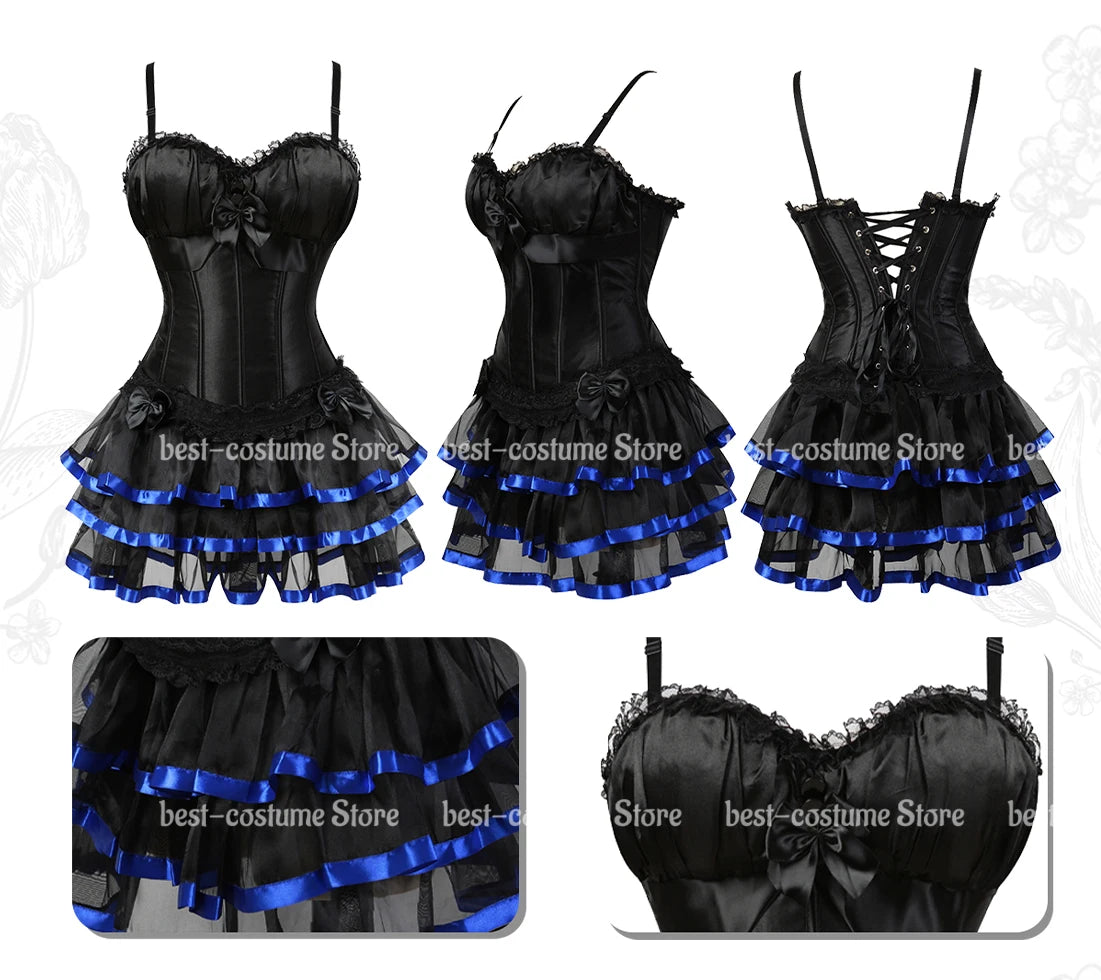 Women's Corset Dress with Straps & Lace | Plus Size Bustier Set