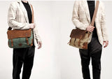 Vintage Leather + Canvas men briefcase Business bag Portfolio men office bag male canvas briefcase attache case document tote
