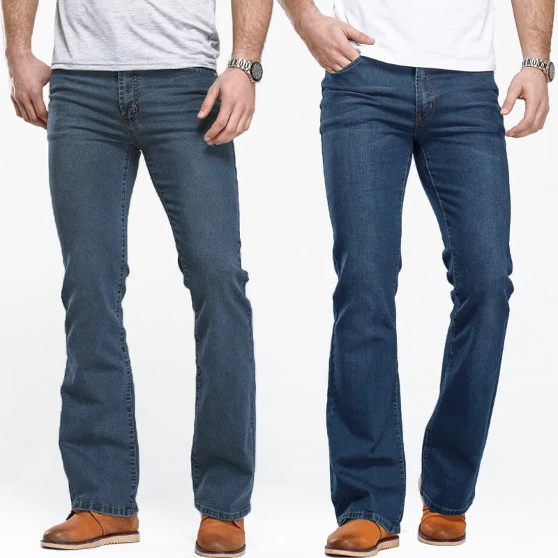 Men's Stretch Bootcut Jeans | Slim Flare Denim Trousers