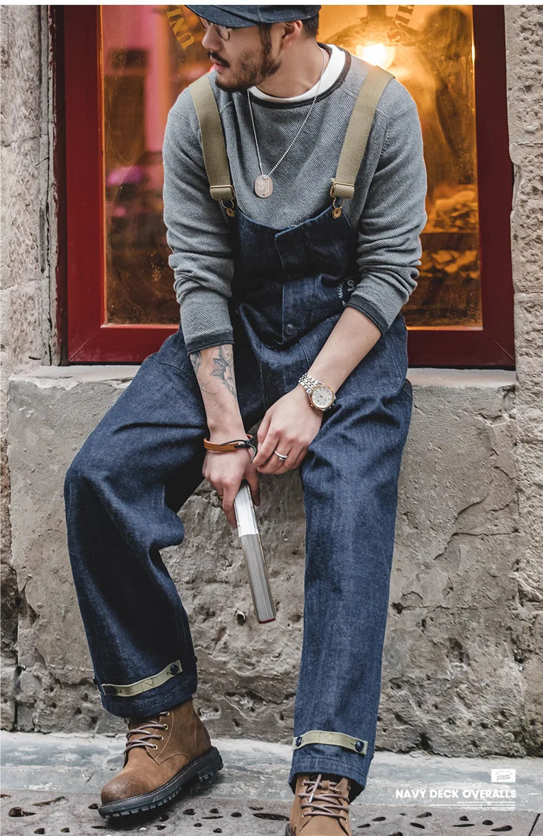 Maden Vintage Unisex Denim Overalls – Navy Baggy Fit