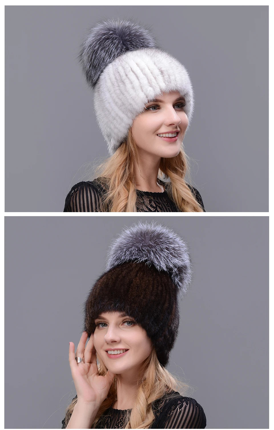 JERYAFUR Luxe Mink & Fox Fur Winter Hat for Women