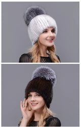 JERYAFUR Luxe Mink & Fox Fur Winter Hat for Women