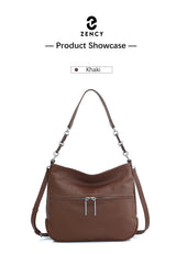 Zency Soft Cowhide Leather Winter Women's Shoulder Bag Casual Commuter High Capacity Female Crossbody Handbag Vintage Shopper