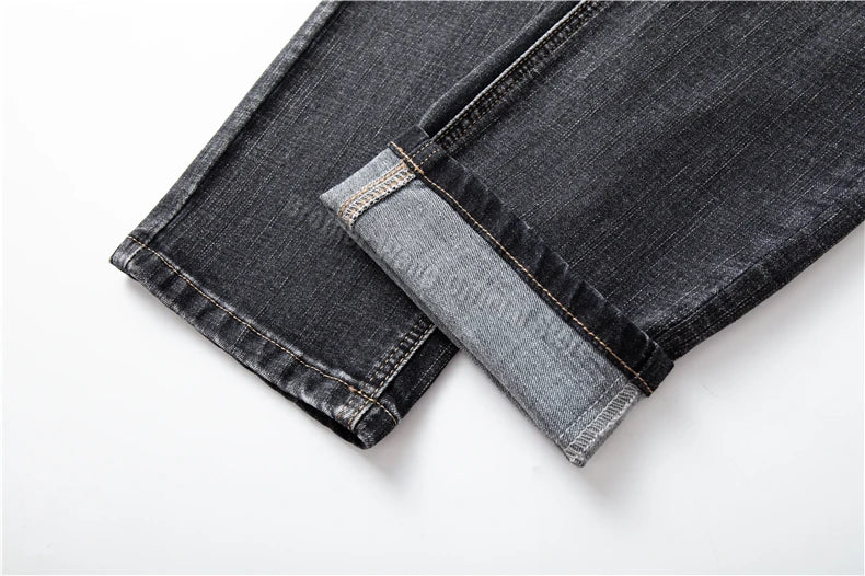 2025 Autumn New Men Regular Fit Stretch Jeans Classic Style Smoky Gray Fashion Casual Denim Pants Male Brand Trousers Blue