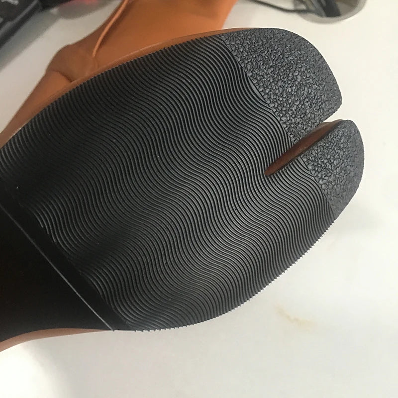 Luxury Leather Tabi Split Toe Ankle Boots - Women's High Heel