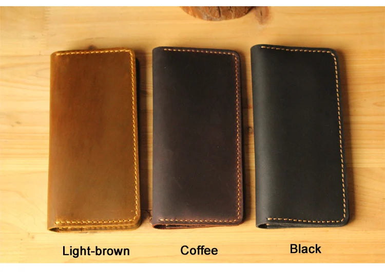 Handmade Vintage Crazy horse Genuine Leather Wallet men Leather long wallet clutch bag male purse money clips money bag