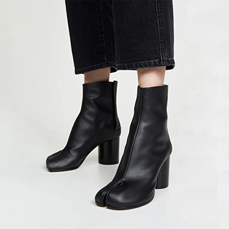 Luxury Leather Tabi Split Toe Ankle Boots - Women's High Heel