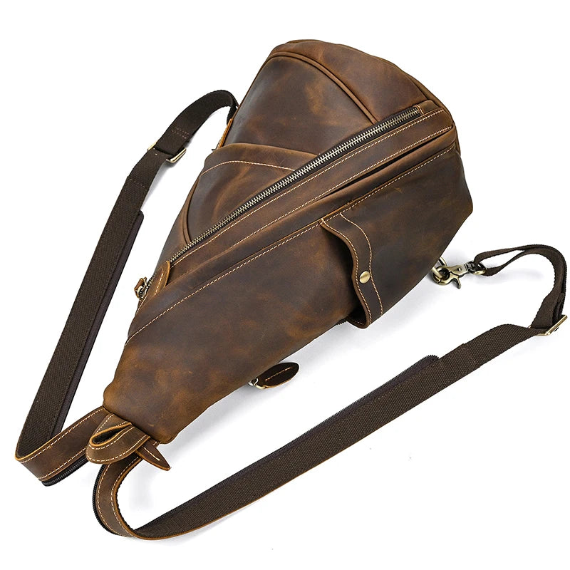 Single Shoulder Bagpack Genuine Leather Chest Bag Outdoor Riding Bag Chest Packs For Biker Men Male Sling Bags Cow Leather
