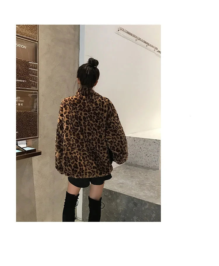 Women's Leopard Print Faux Fur Jacket