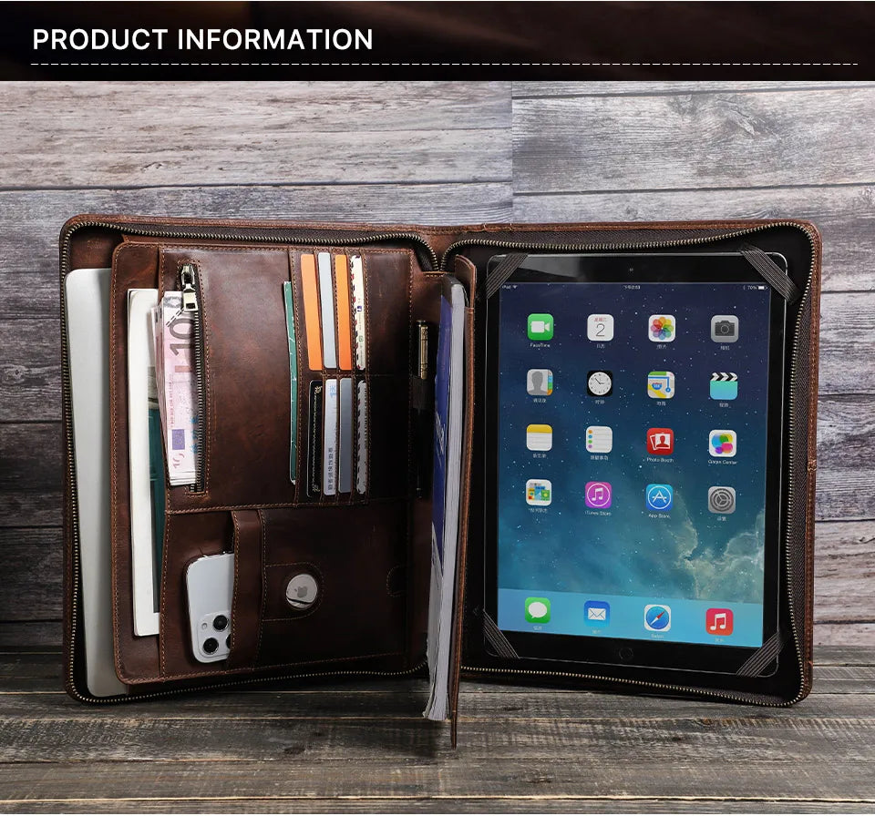 Macbook Pro Air 13 iPad Pro 13 12.9 Portfolio File Folder Cow Leather Cover Organizer Travel Business Office Document Briefcase