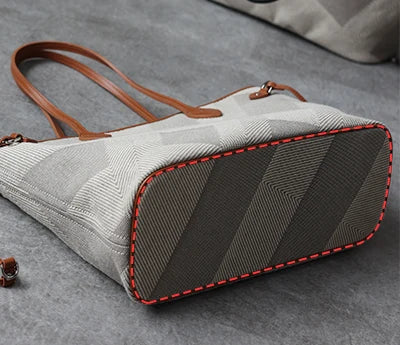 Women's Fashion Shoulder Bag Luxury Designer Handbag Large Capacity Canvas With Genuine Leather Tote For Shopping,Commuting,Work