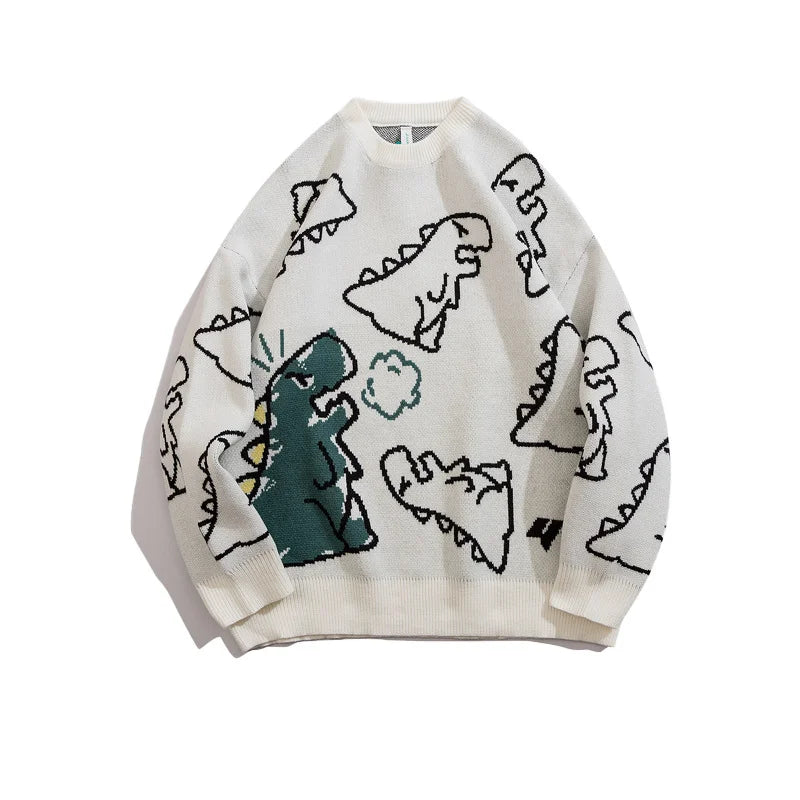 Men’s Harajuku Dinosaur Knitted Sweater