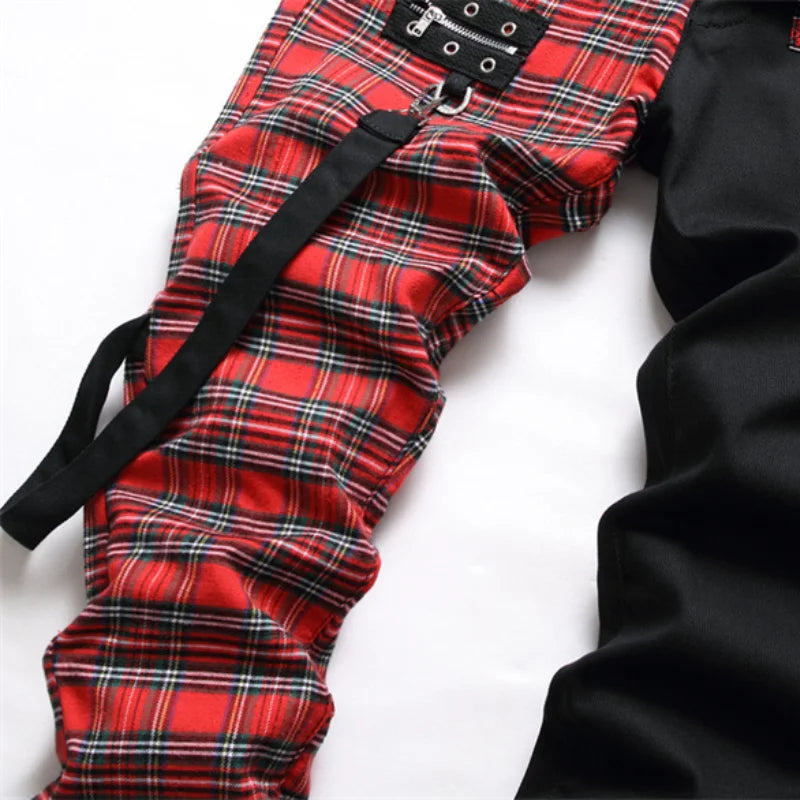 Men's Punk Patchwork Slim Denim Jeans