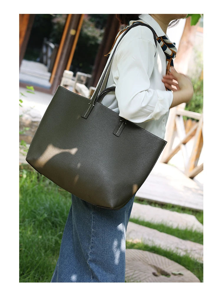 JAZZQ Reversible Genuine Leather Tote | First-Layer Cowhide