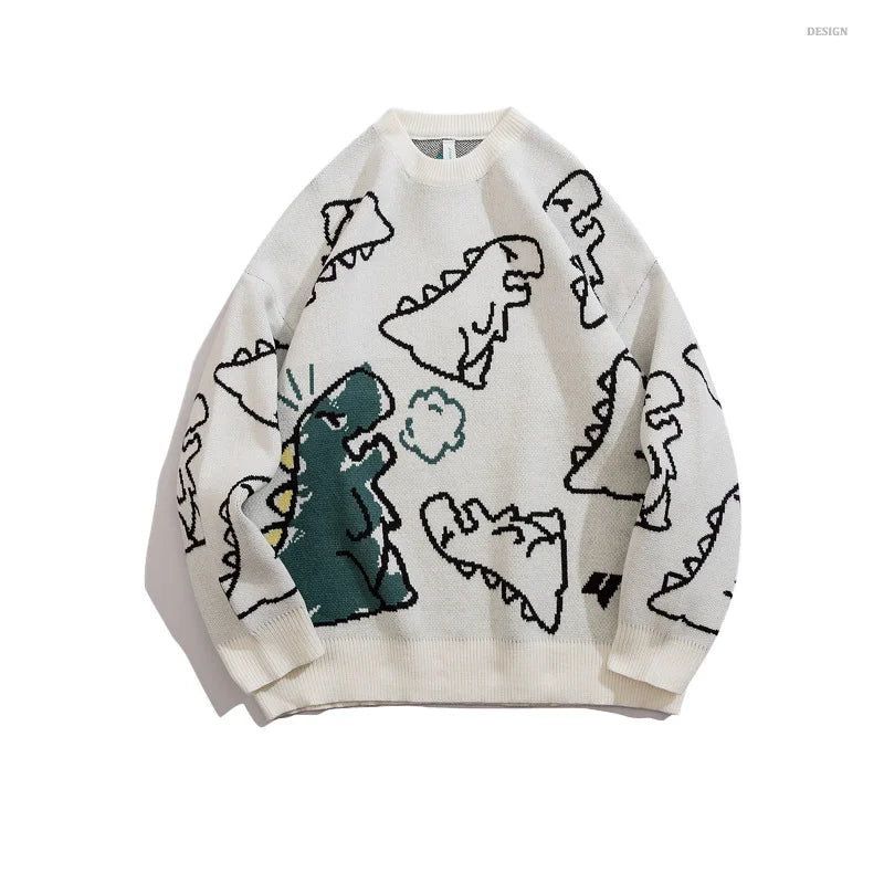 Men’s Harajuku Dinosaur Knitted Sweater