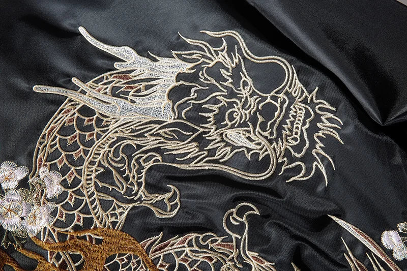 Dragon Embroidery Retro Bomber Jacket