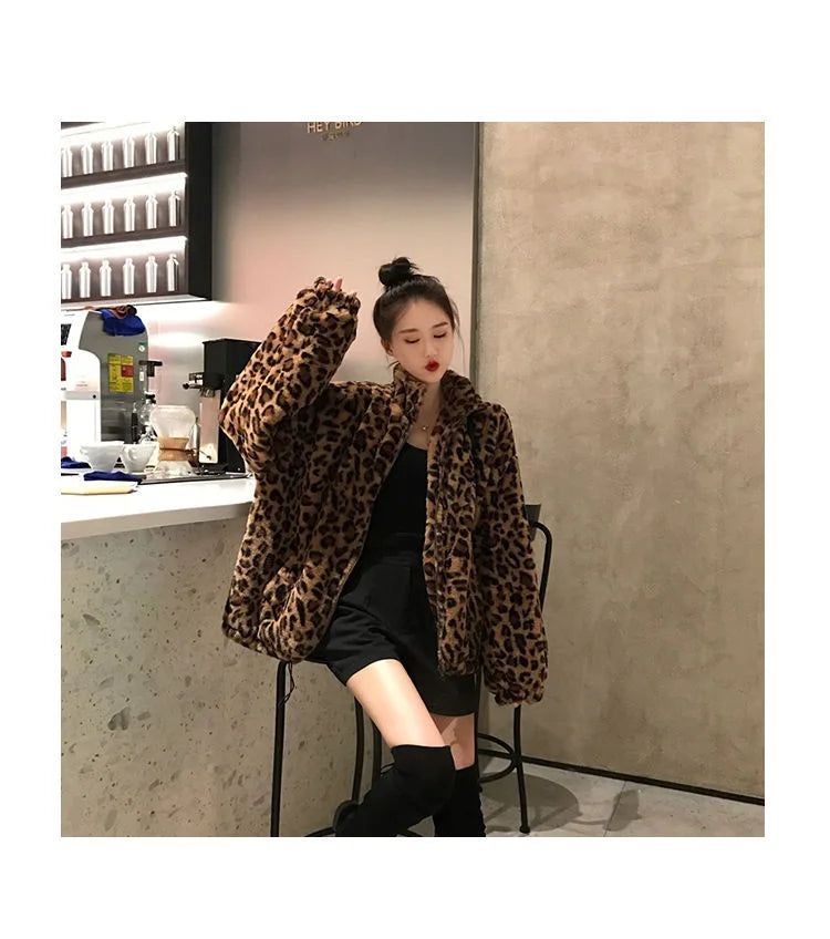 Women's Leopard Print Faux Fur Jacket