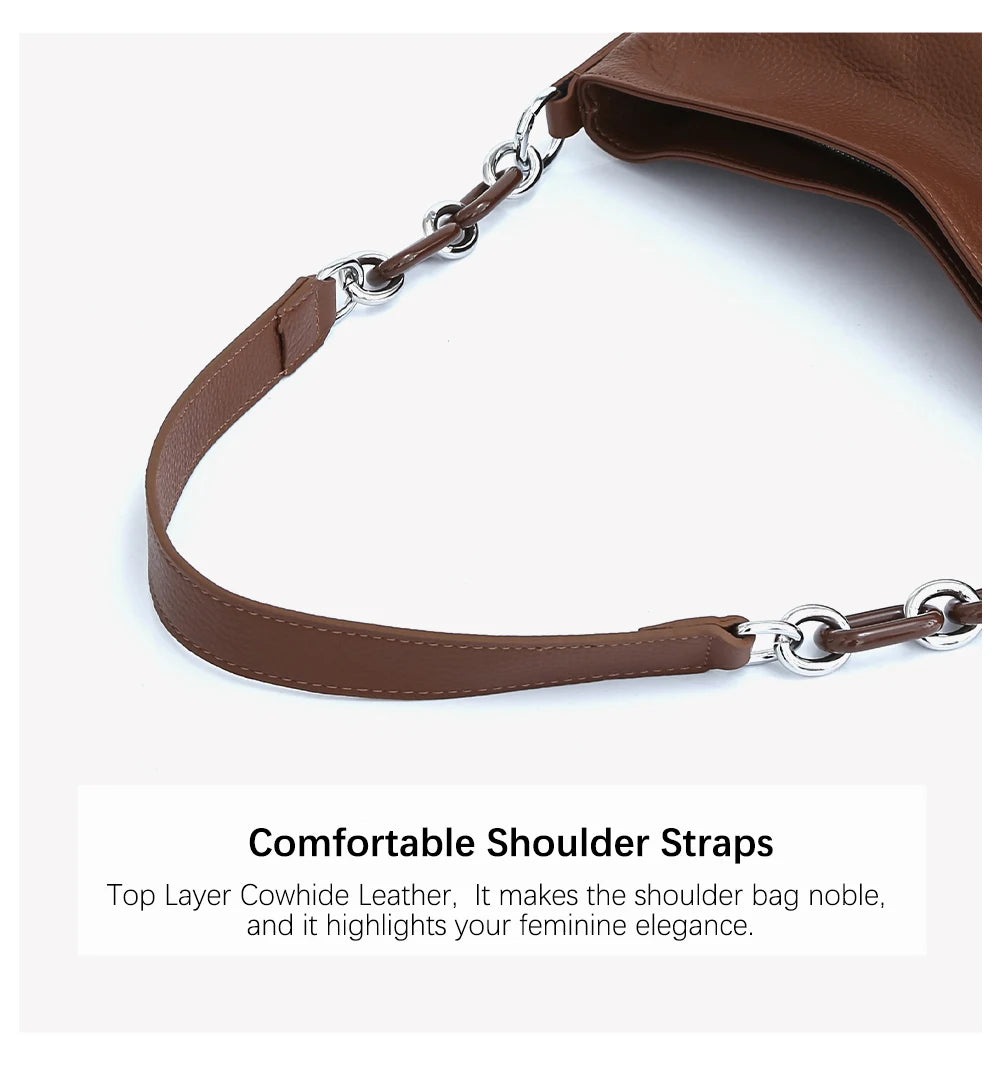 Zency Soft Cowhide Leather Winter Women's Shoulder Bag Casual Commuter High Capacity Female Crossbody Handbag Vintage Shopper