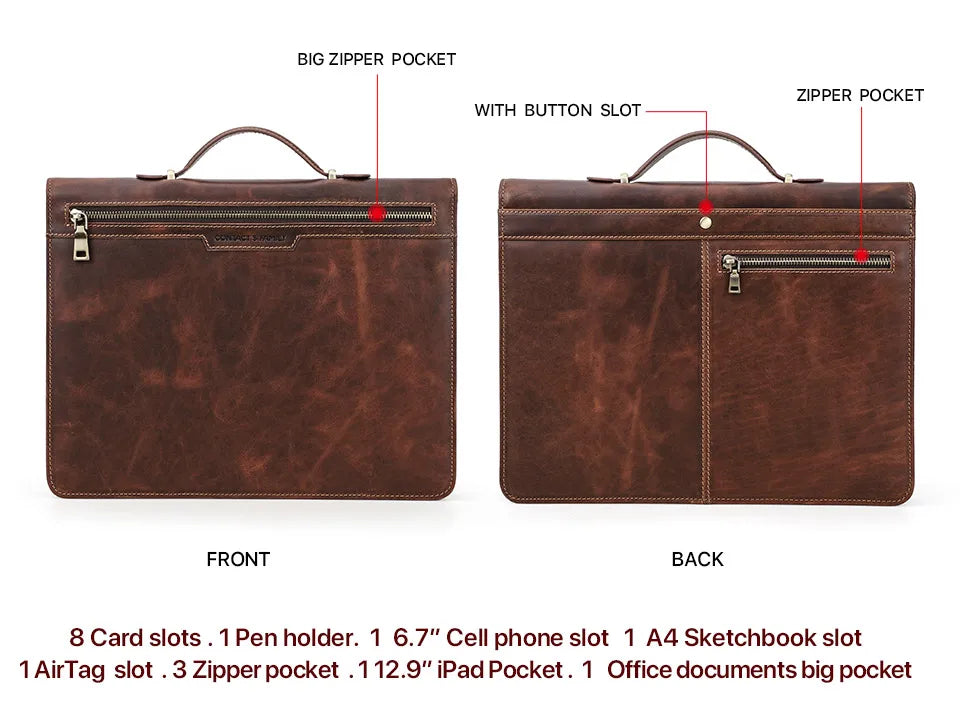 Macbook Pro Air 13 iPad Pro 13 12.9 Portfolio File Folder Cow Leather Cover Organizer Travel Business Office Document Briefcase
