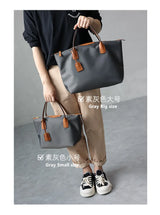 Zipper Tote Bags For Women Nylon With Real Leather Handbag High Quality Single Shoulder Bag