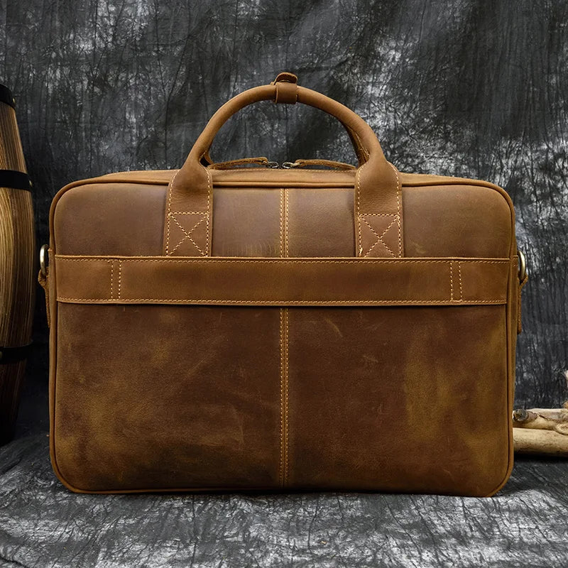 Men Briefcase Genuine Leather Laptop Bag 14 15.6" PC Doctor Lawyer Computer Bag Cowhide Male Briefcase Leather Men Business Bag