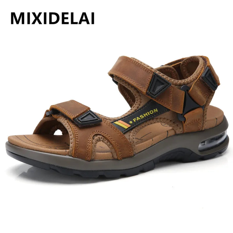 Fashion Men's Sandals Summer Soft Beach Flip Flop Comfortable Genuine Leather Sandals Outdoor Men Roman Sandals Size 46