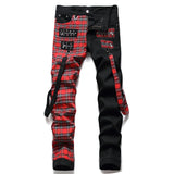 Men's Punk Patchwork Slim Denim Jeans