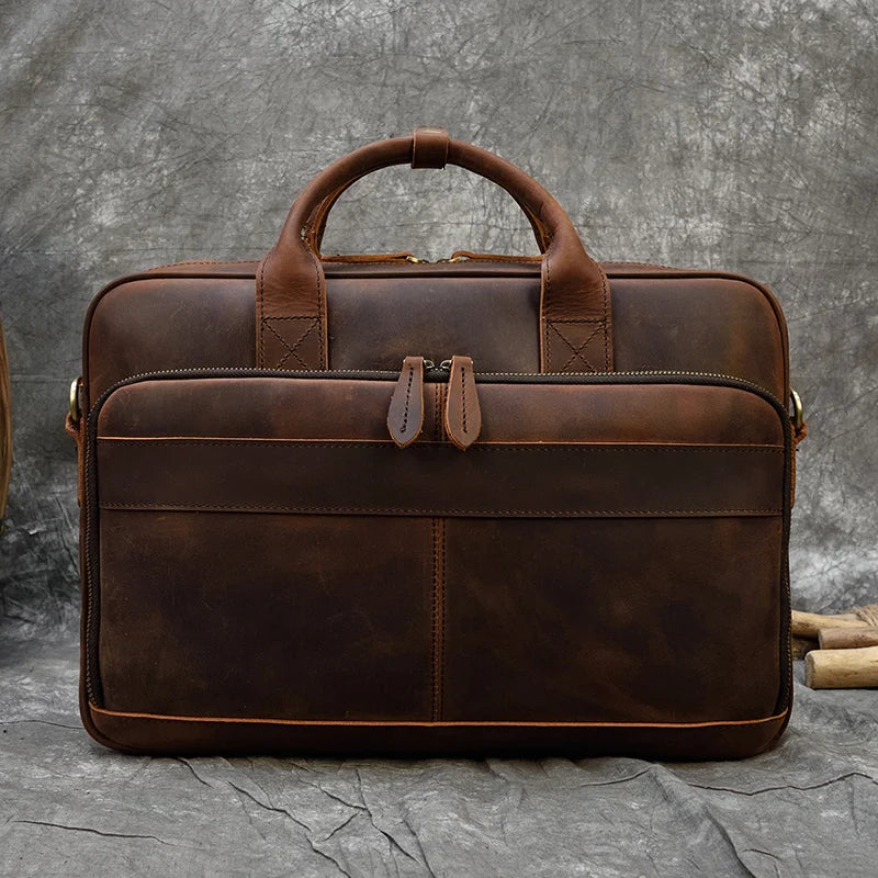 Men Briefcase Genuine Leather Laptop Bag 14 15.6" PC Doctor Lawyer Computer Bag Cowhide Male Briefcase Leather Men Business Bag