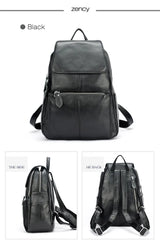 Zency Stylish White Black Genuine Leather Women Backpack A++ Quality Anti-theft Large Capacity Knapsack Travel Designer Rucksack
