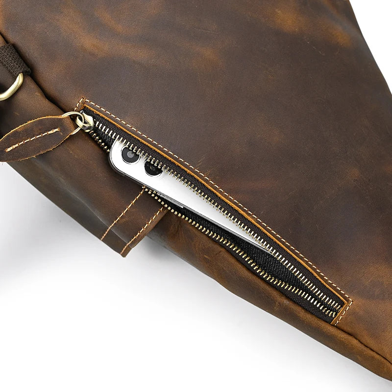 Single Shoulder Bagpack Genuine Leather Chest Bag Outdoor Riding Bag Chest Packs For Biker Men Male Sling Bags Cow Leather