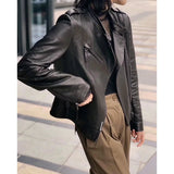 Women's Short Genuine Sheepskin Biker Jacket