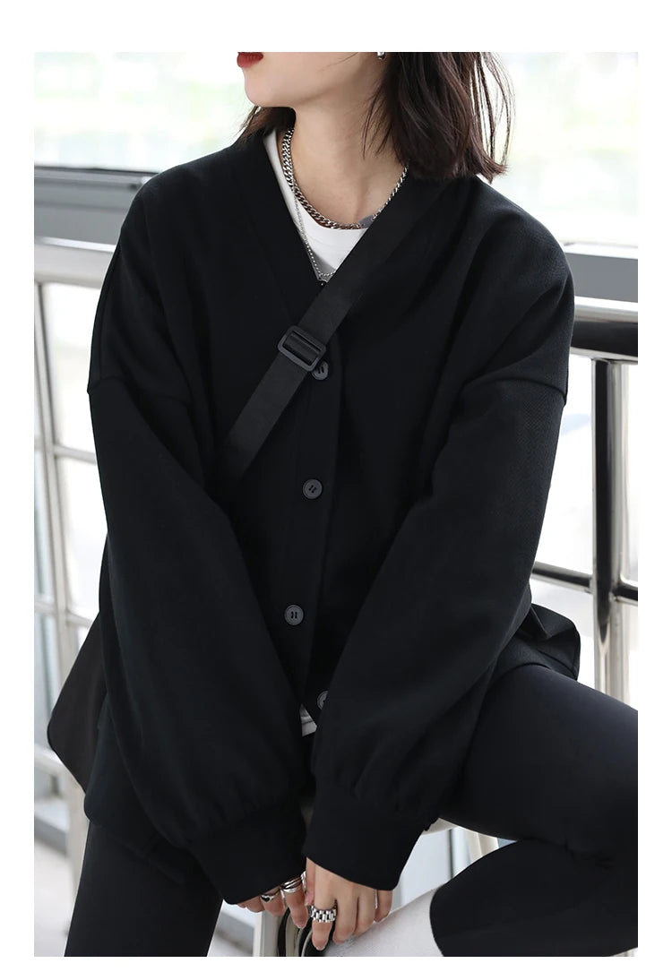 Women's Relaxed V-Neck Cotton-Blend Cardigan