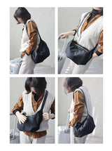 Lightweight Nylon Matching Genuine Leather Crossbody Bag High Quality Single Shoulder Bags Fashion Pleated Messenger Purses
