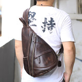 Single Shoulder Bagpack Genuine Leather Chest Bag Outdoor Riding Bag Chest Packs For Biker Men Male Sling Bags Cow Leather