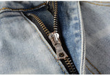 Men's Crystal Embellished Ripped Slim Jeans – Blue