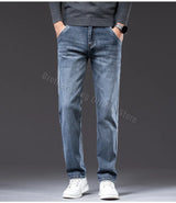 2025 Autumn New Men Regular Fit Stretch Jeans Classic Style Smoky Gray Fashion Casual Denim Pants Male Brand Trousers Blue