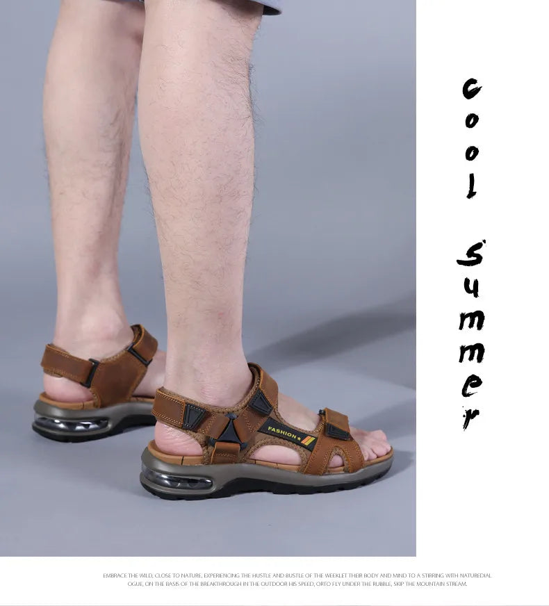 Fashion Men's Sandals Summer Soft Beach Flip Flop Comfortable Genuine Leather Sandals Outdoor Men Roman Sandals Size 46