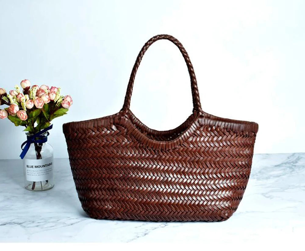 100% Natural Cowhide Weave Handbags Fashion Small Manual Hand Made Ladies Woven Handbag Exquisite Tote Dating Shopping Bags