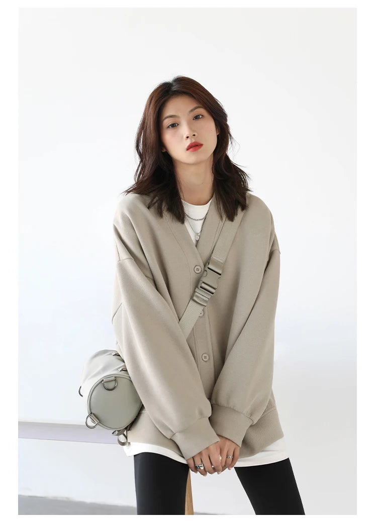 Women's Relaxed V-Neck Cotton-Blend Cardigan