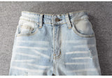 Men's Crystal Embellished Ripped Slim Jeans – Blue