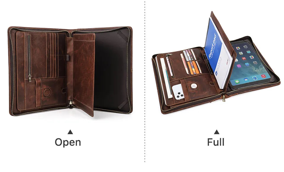 Macbook Pro Air 13 iPad Pro 13 12.9 Portfolio File Folder Cow Leather Cover Organizer Travel Business Office Document Briefcase