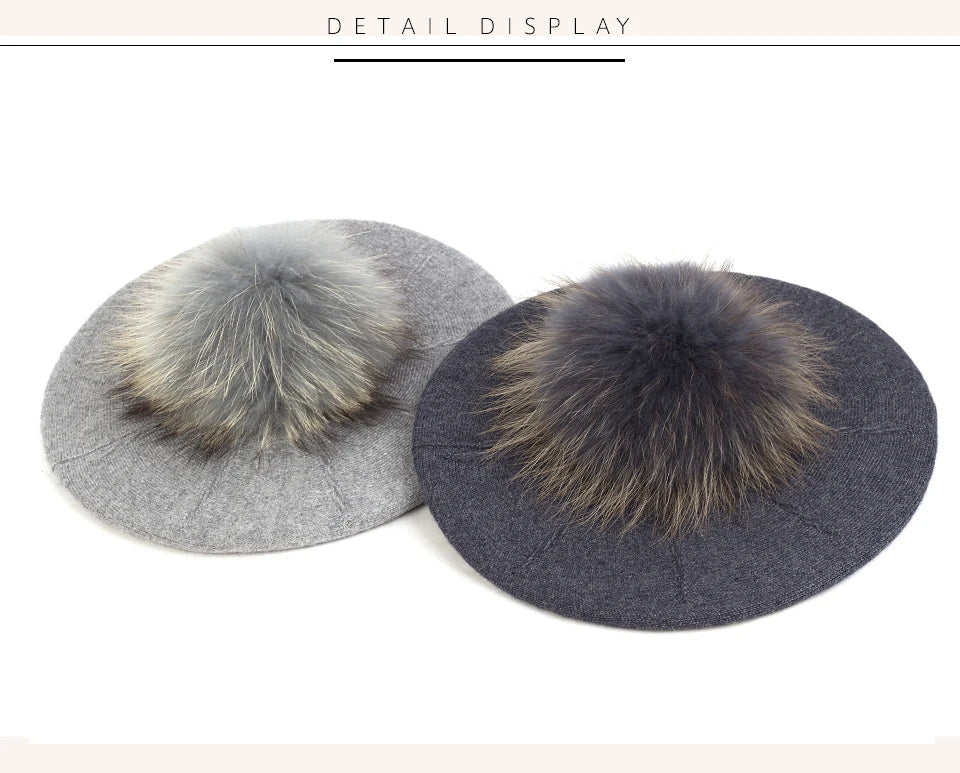 Women's Knit Beret with Oversized Pom Pom | Geebro