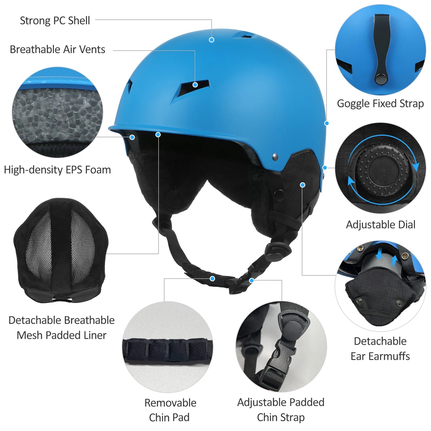 Winter Snow Helmet with Detachable Earmuffs